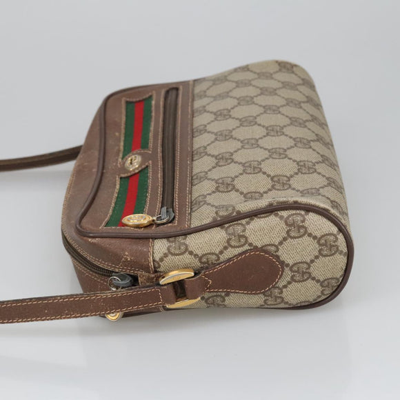 GUCCI GG Supreme Web Sherry Line Shoulder Bag PVC Beige Green Red Auth ep6771