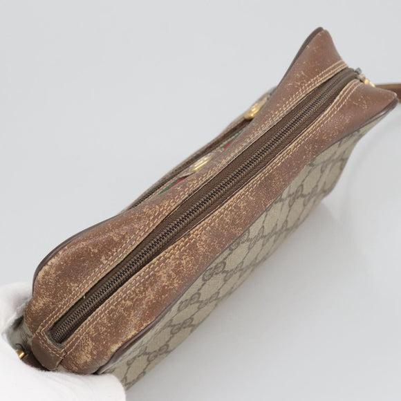 GUCCI GG Supreme Web Sherry Line Shoulder Bag PVC Beige Green Red Auth ep6771