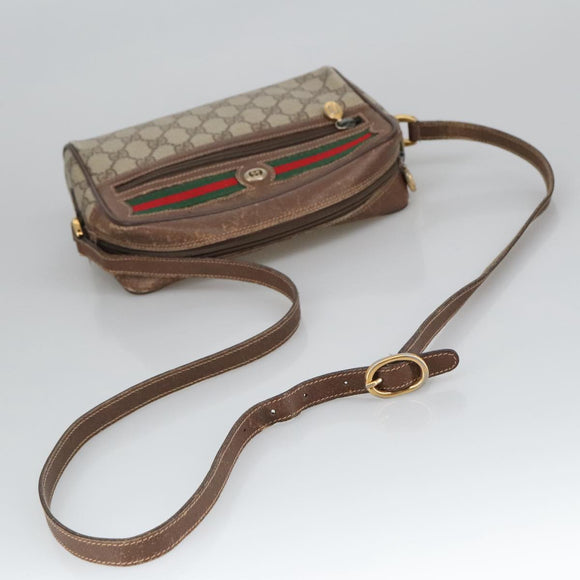 GUCCI GG Supreme Web Sherry Line Shoulder Bag PVC Beige Green Red Auth ep6771