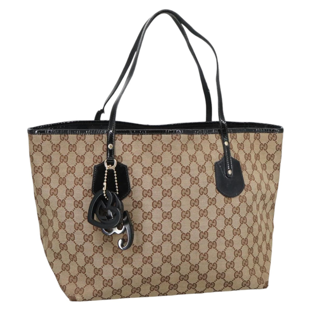 GUCCI GG Canvas Tote Bag Beige Black Auth ep6801