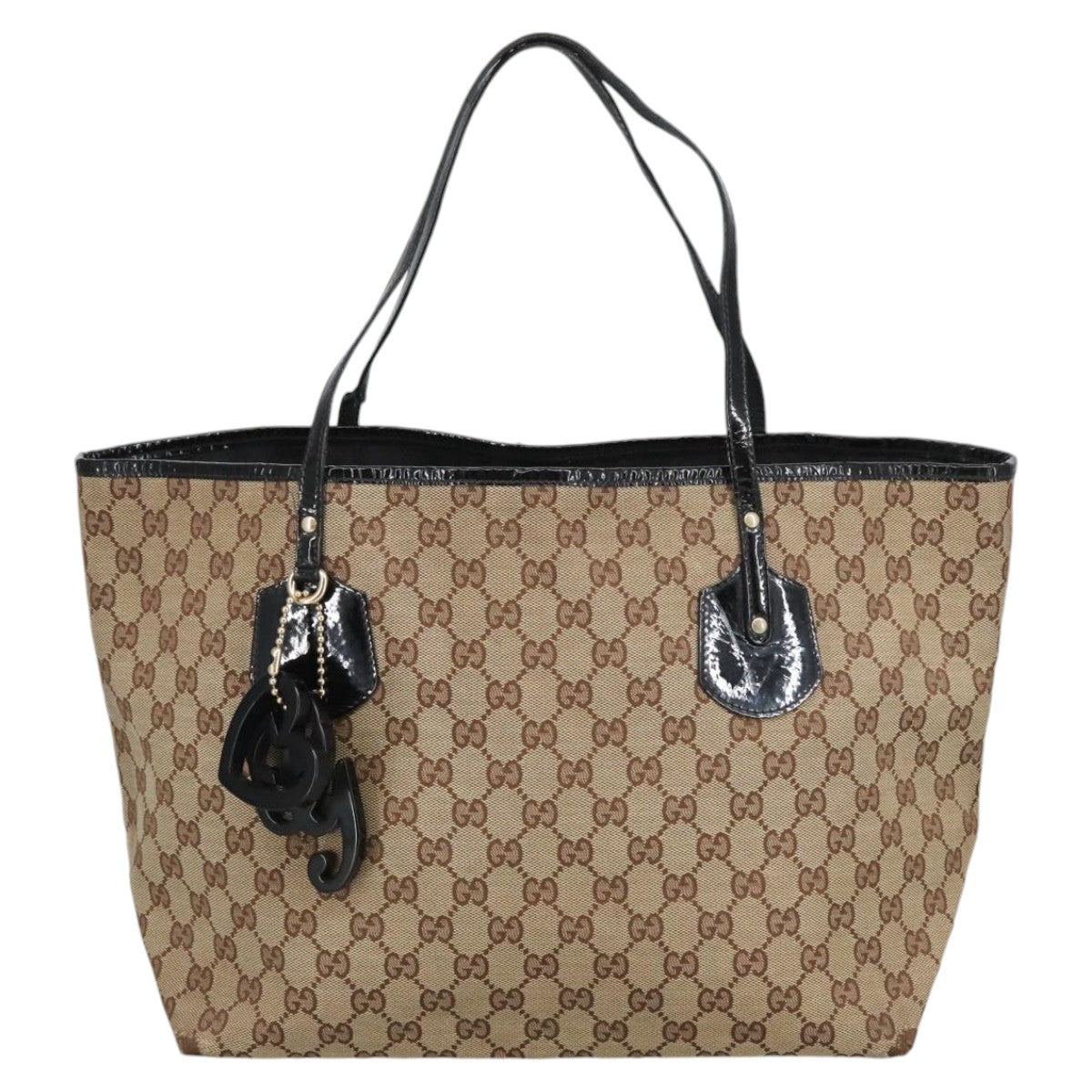 GUCCI GG Canvas Tote Bag Beige Black Auth ep6801