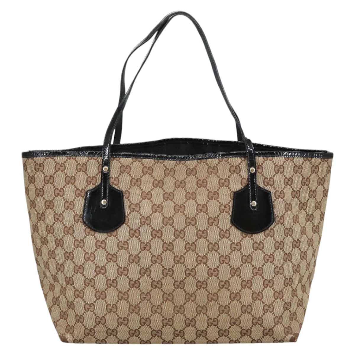 GUCCI GG Canvas Tote Bag Beige Black Auth ep6801 - 0