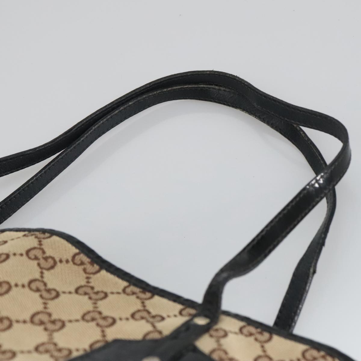 GUCCI GG Canvas Tote Bag Beige Black Auth ep6801