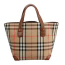 Burberrys Nova Check Hand Bag Canvas Beige Auth ep6868-2