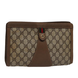 GUCCI GG Supreme Web Sherry Line Clutch Bag PVC Beige Red 89 01 033 Auth ep6982