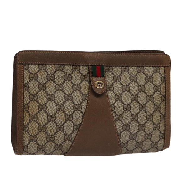 GUCCI GG Supreme Web Sherry Line Clutch Bag PVC Beige Red 89 01 033 Auth ep6982