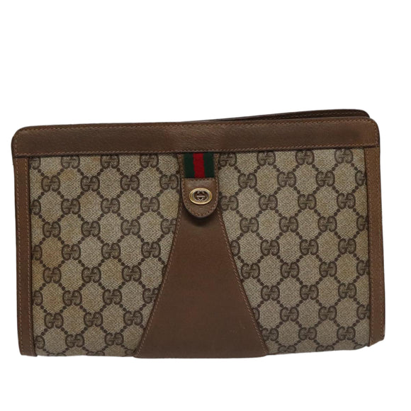 GUCCI GG Supreme Web Sherry Line Clutch Bag PVC Beige Red 89 01 033 Auth ep6982
