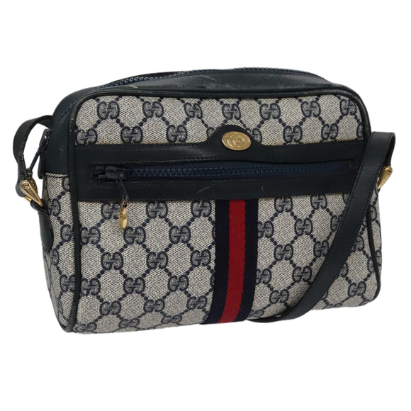 GUCCI GG Supreme Sherry Line Shoulder Bag PVC Leather Navy Red Auth ep7021