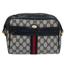 GUCCI GG Supreme Sherry Line Shoulder Bag PVC Leather Navy Red Auth ep7021-13