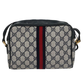 GUCCI GG Supreme Sherry Line Shoulder Bag PVC Leather Navy Red Auth ep7021 - 0