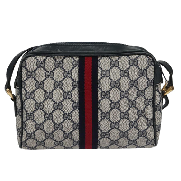 GUCCI GG Supreme Sherry Line Shoulder Bag PVC Leather Navy Red Auth ep7021