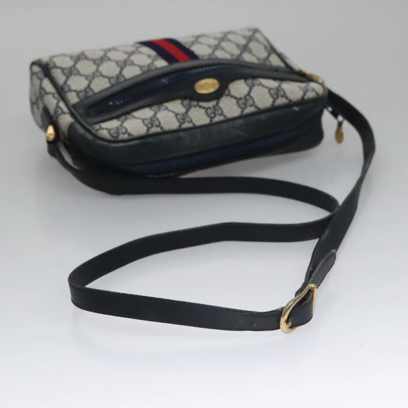 GUCCI GG Supreme Sherry Line Shoulder Bag PVC Leather Navy Red Auth ep7021