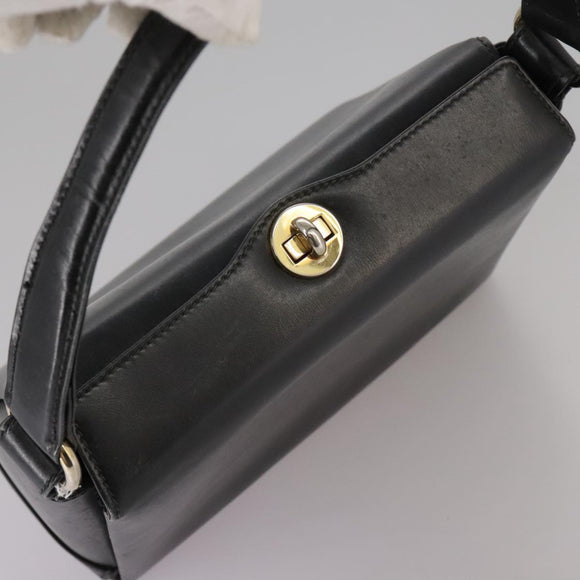 GUCCI Hand Bag Leather Black Gold Auth ep7067