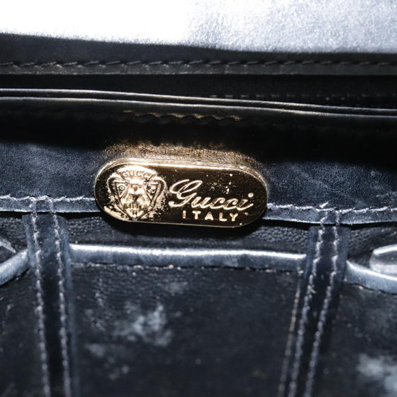 GUCCI Hand Bag Leather Black Gold Auth ep7067