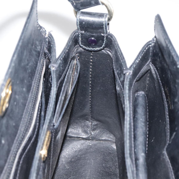 GUCCI Hand Bag Leather Black Gold Auth ep7067