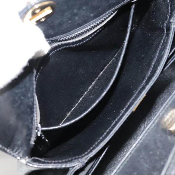 GUCCI Hand Bag Leather Black Gold Auth ep7067