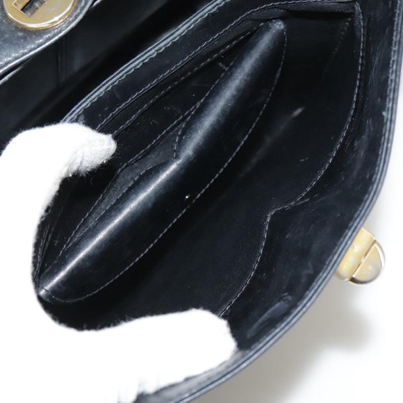 GUCCI Hand Bag Leather Black Gold Auth ep7067