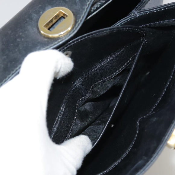 GUCCI Hand Bag Leather Black Gold Auth ep7067