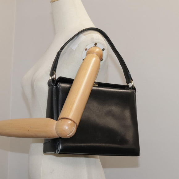 GUCCI Hand Bag Leather Black Gold Auth ep7067