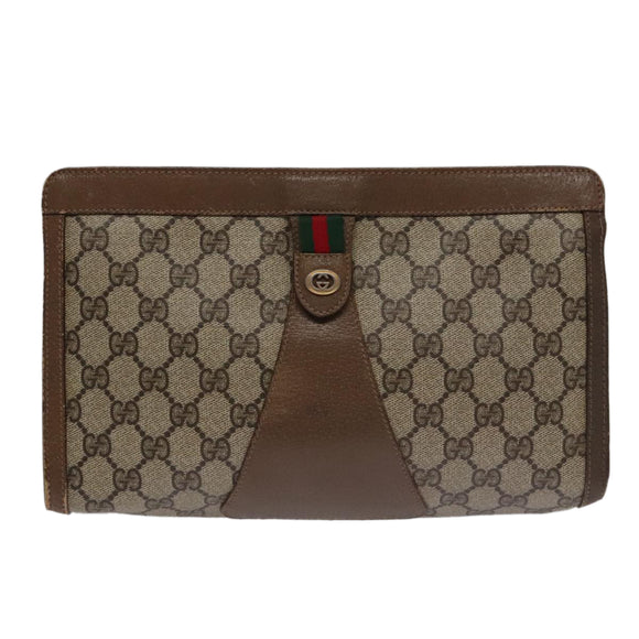 GUCCI GG Supreme Web Sherry Line Clutch Bag PVC Beige Red 89 01 033 Auth ep7068
