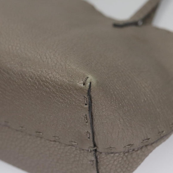 FENDI Celeria Hand Bag Leather Silver Auth ep7070