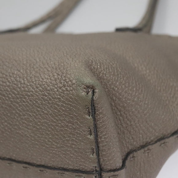 FENDI Celeria Hand Bag Leather Silver Auth ep7070