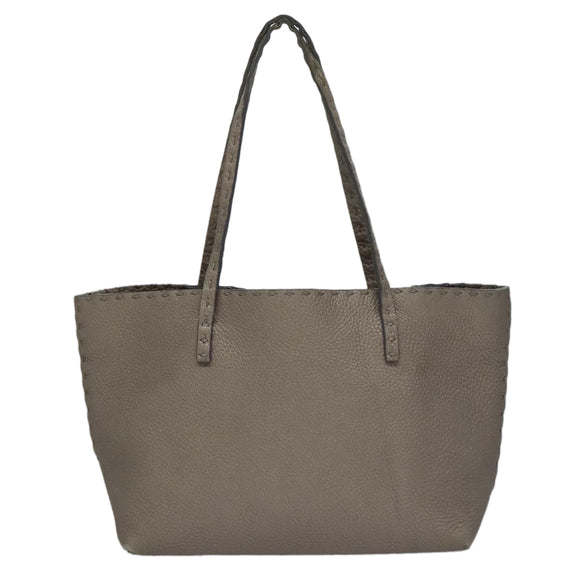 FENDI Celeria Hand Bag Leather Silver Auth ep7070