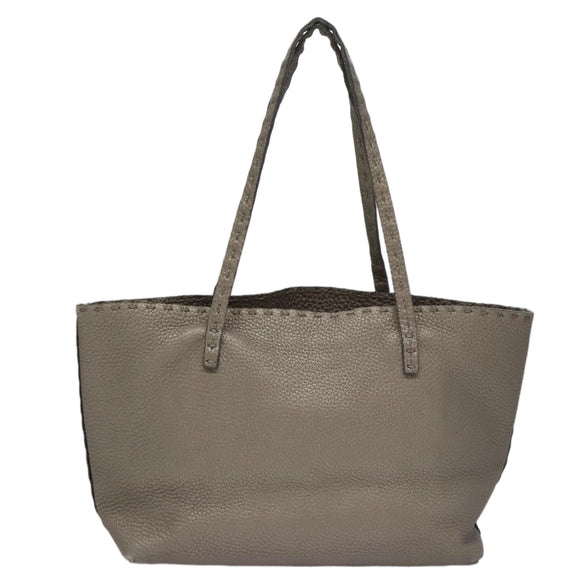 FENDI Celeria Hand Bag Leather Silver Auth ep7070