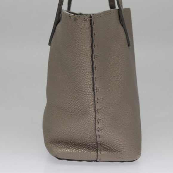 FENDI Celeria Hand Bag Leather Silver Auth ep7070