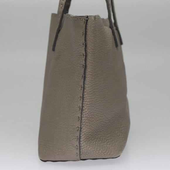 FENDI Celeria Hand Bag Leather Silver Auth ep7070