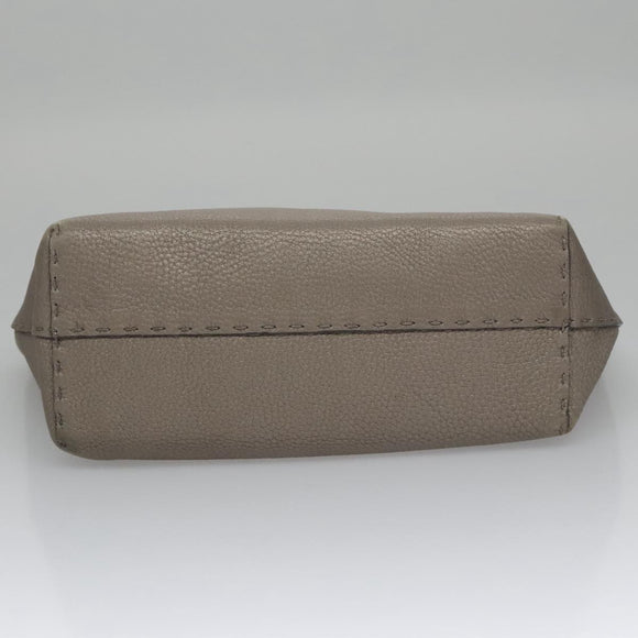 FENDI Celeria Hand Bag Leather Silver Auth ep7070