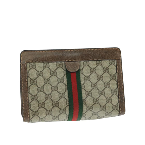 GUCCI GG Supreme Web Sherry Line Clutch Bag PVC Beige Red 64 01 001 Auth ep7072