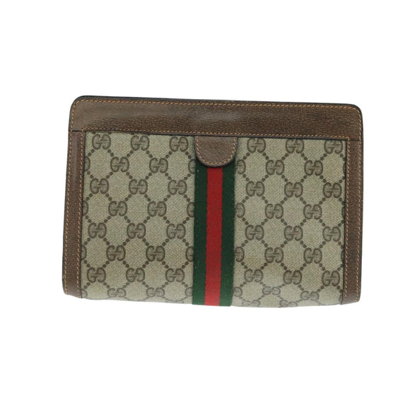 GUCCI GG Supreme Web Sherry Line Clutch Bag PVC Beige Red 64 01 001 Auth ep7072