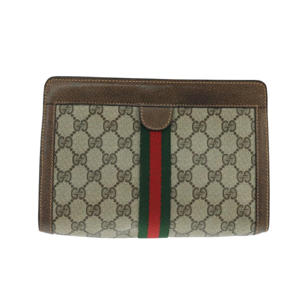 GUCCI GG Supreme Web Sherry Line Clutch Bag PVC Beige Red 64 01 001 Auth ep7072