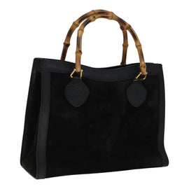 GUCCI Bamboo Hand Bag Leather Suede Black Gold 002 1186 0260 Auth ep7136