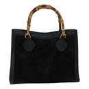 GUCCI Bamboo Hand Bag Leather Suede Black Gold 002 1186 0260 Auth ep7136-13