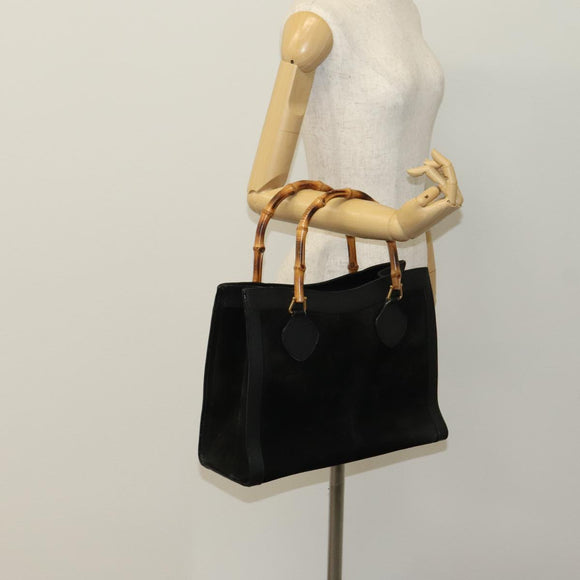 GUCCI Bamboo Hand Bag Leather Suede Black Gold 002 1186 0260 Auth ep7136