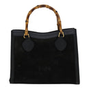 GUCCI Bamboo Hand Bag Leather Suede Black Gold 002 1186 0260 Auth ep7136-2