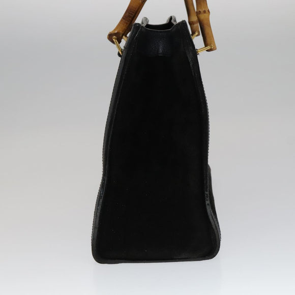 GUCCI Bamboo Hand Bag Leather Suede Black Gold 002 1186 0260 Auth ep7136