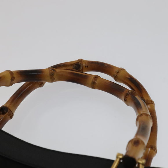 GUCCI Bamboo Hand Bag Leather Suede Black Gold 002 1186 0260 Auth ep7136