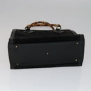 GUCCI Bamboo Hand Bag Leather Suede Black Gold 002 1186 0260 Auth ep7136-5