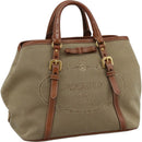PRADA Hand Bag Canvas Beige Gold Auth ep7180-1