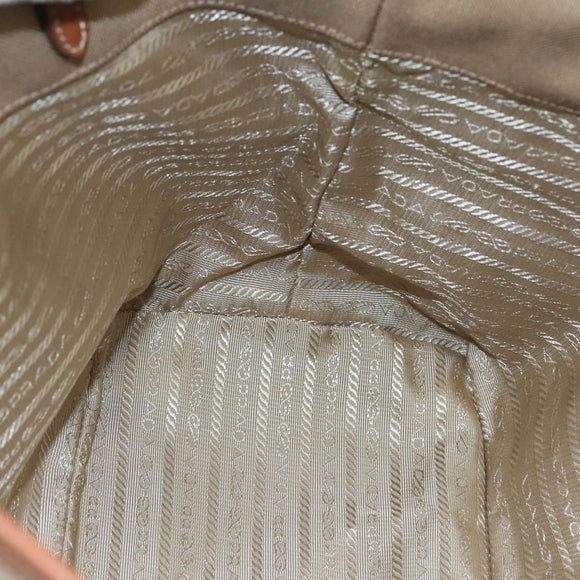 PRADA Hand Bag Canvas Beige Gold Auth ep7180