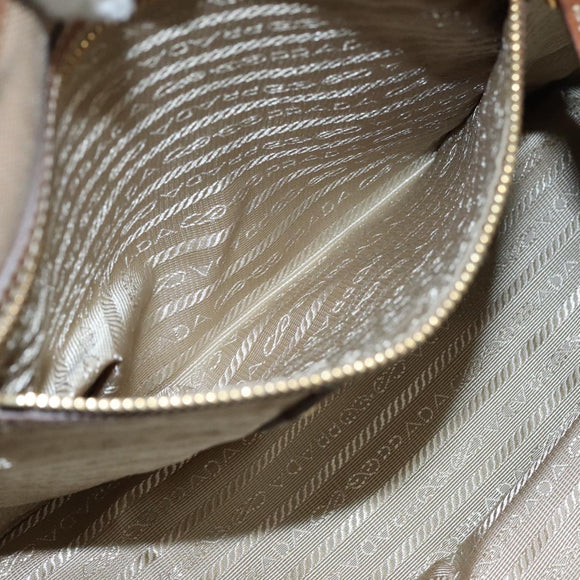 PRADA Hand Bag Canvas Beige Gold Auth ep7180