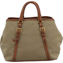PRADA Hand Bag Canvas Beige Gold Auth ep7180-2