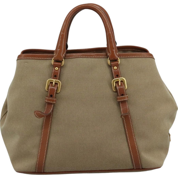 PRADA Hand Bag Canvas Beige Gold Auth ep7180