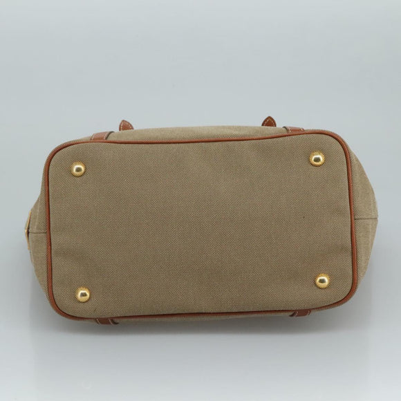 PRADA Hand Bag Canvas Beige Gold Auth ep7180