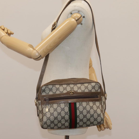 GUCCI GG Supreme Web Sherry Line Shoulder Bag PVC Beige Green Red Auth ep7185