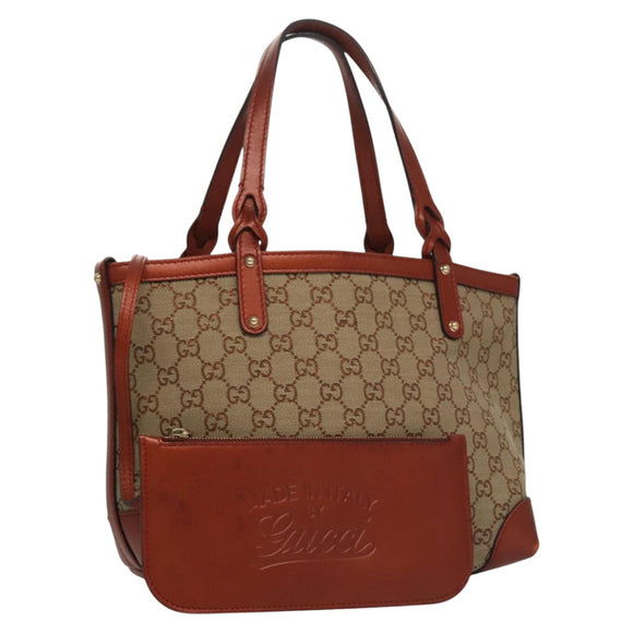 GUCCI GG Canvas Tote Bag Beige Brown Auth ep7226