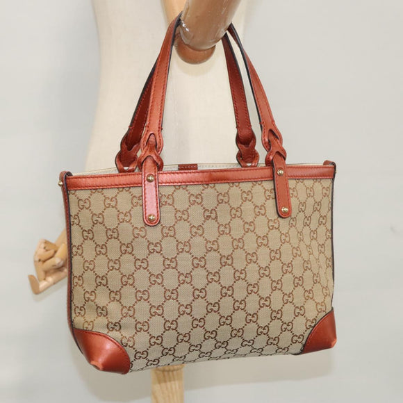 GUCCI GG Canvas Tote Bag Beige Brown Auth ep7226